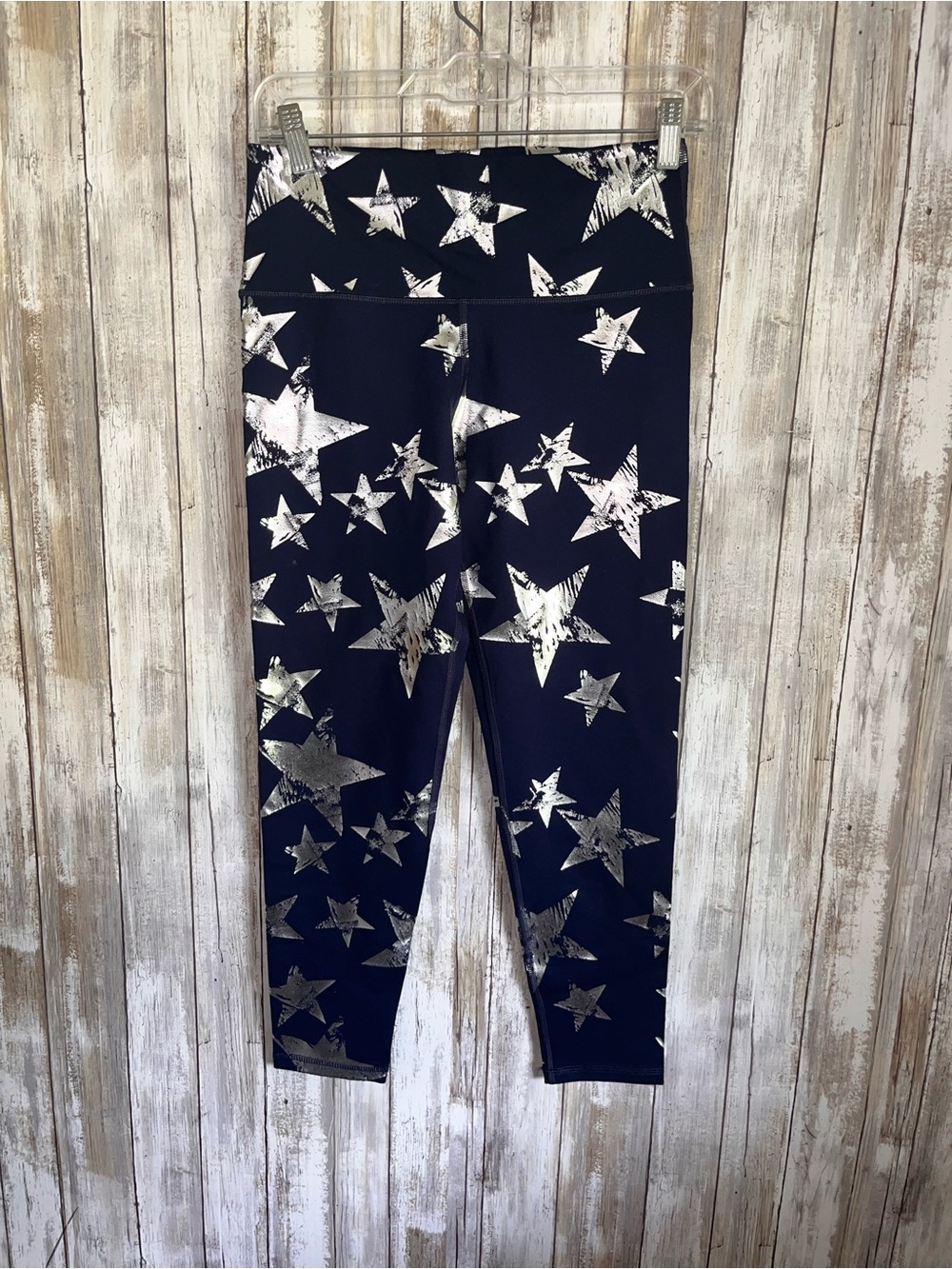 NWT Aerie 7/8 Leggings Blue Metallic Silver Star Print High Rise Size Medium